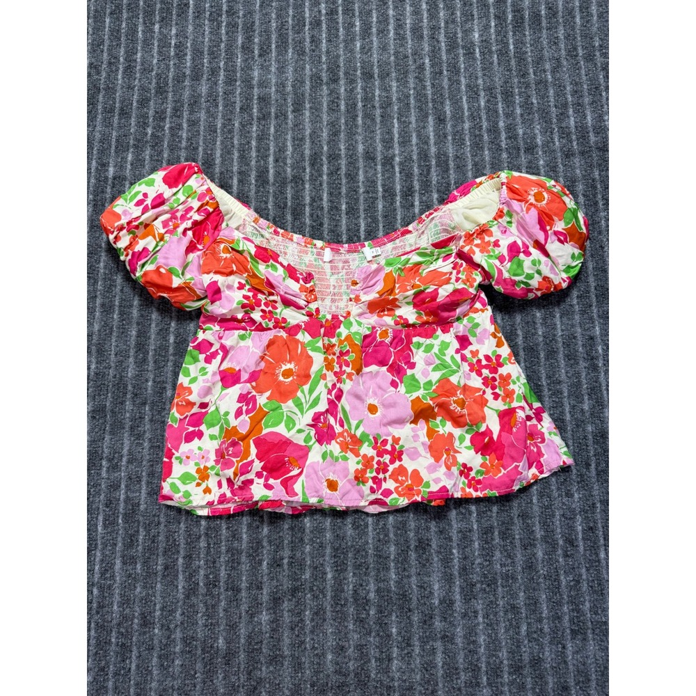 ASTR The Label Floral Puff Sleeve Top Medium Peplum Cottagecore Coquette Floral